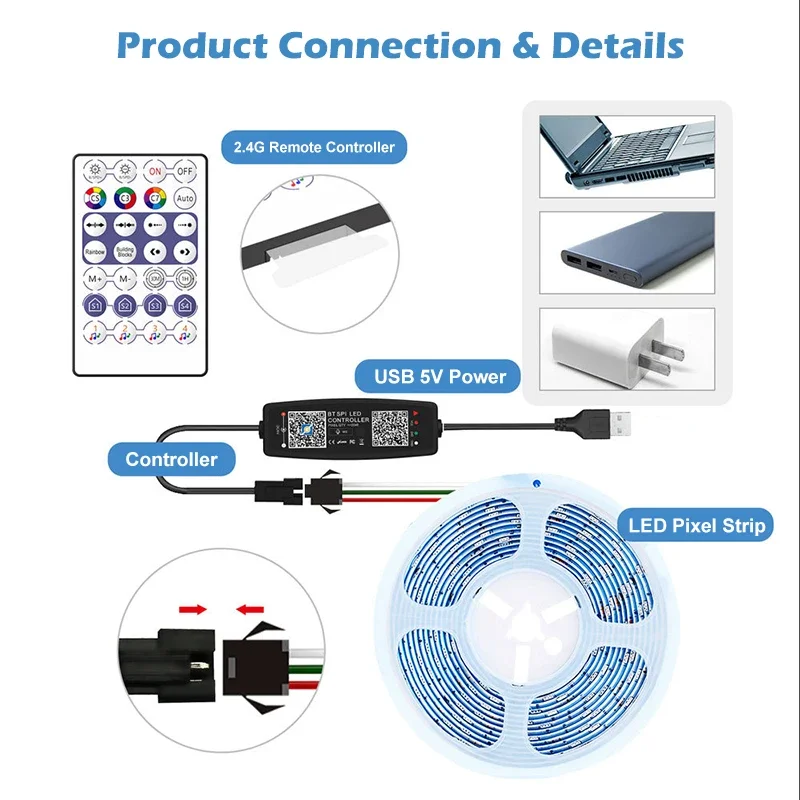 Controlador WS2812B música Blu - Ws2812B Strip 5V reseña y precio