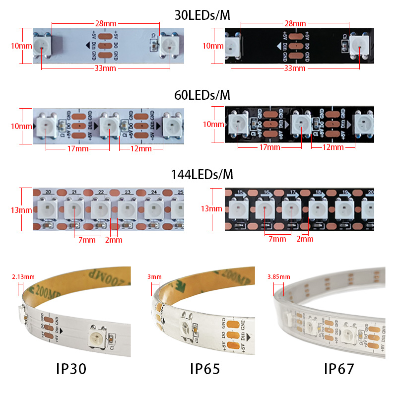 1m/5m WS2812B 30/60/144 leds/m - Ws2812B Strip 5V reseña y precio